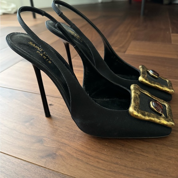 Saint Laurent Black Silk Maxine Pumps 115mm - Picture 2 of 5